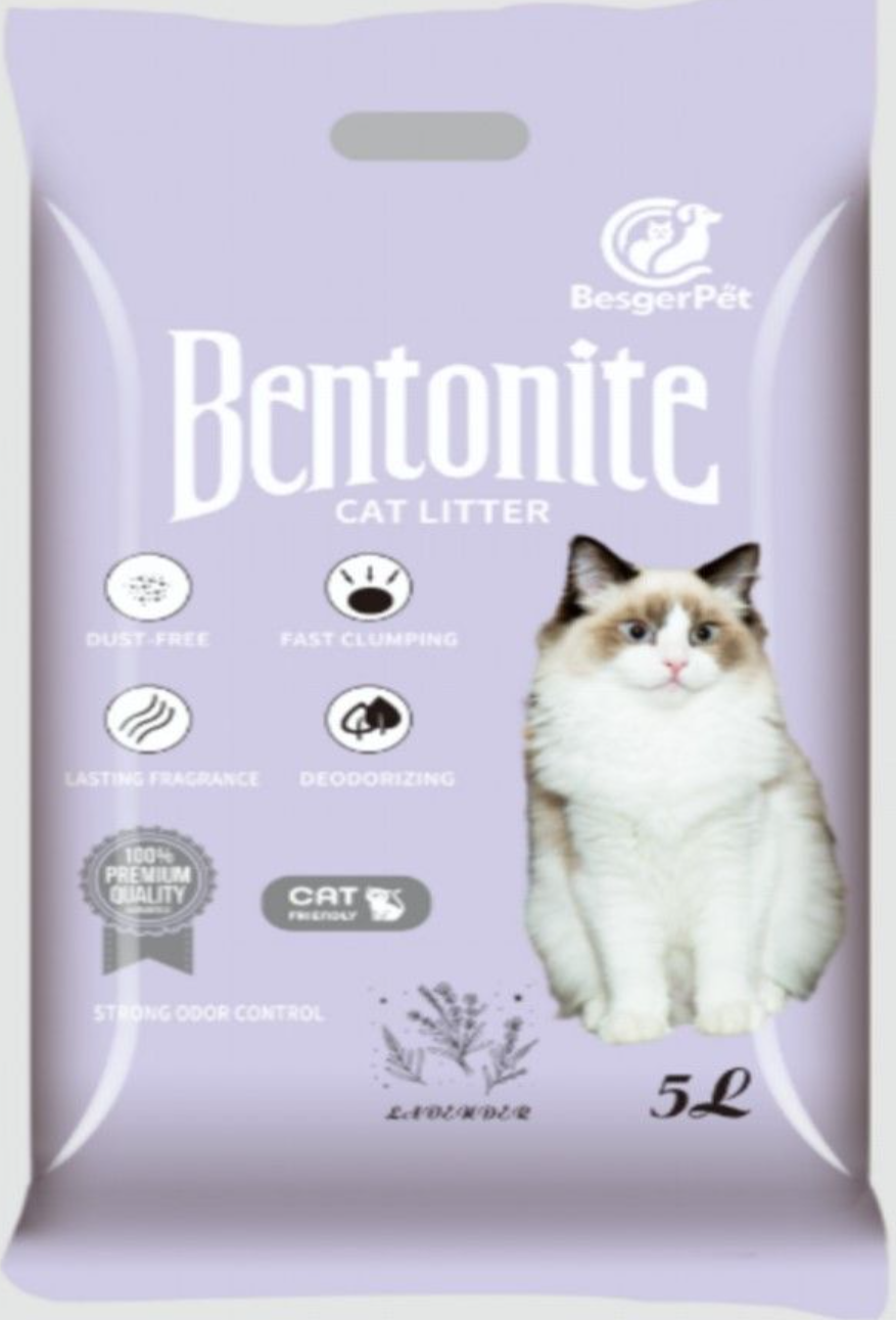 asternut pentru pisici besger cu bentonita si lavanda – 5 litri – super absorbant și cu continut redus de praf