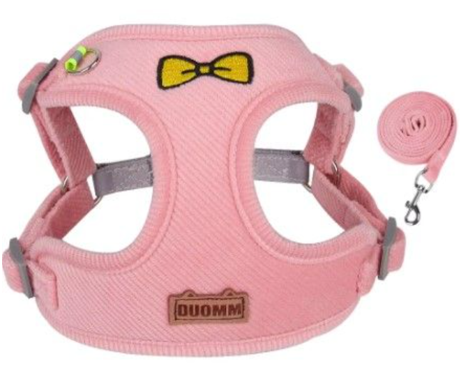 ham pentru caini din plus moale confort + lesa moale roz s