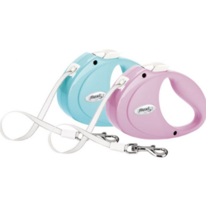 lesa retractabila flexibila pentru catei pana la 12 kg 2 metri banda lata roz