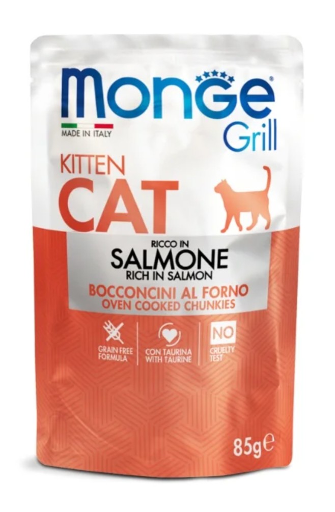 Hrană umedă pentru pisici junior Monge Grill cu somon - 85 g